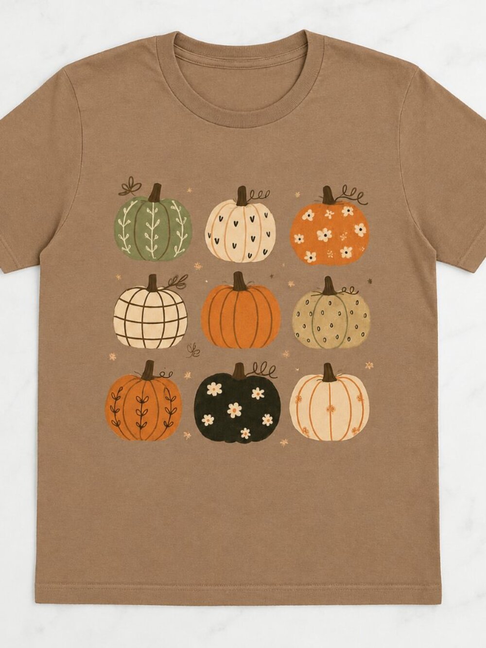 Boho Pumpkin Grid Fall Graphic Tee Tan Cozy Autumn Thanksgiving Unisex T-Shirt